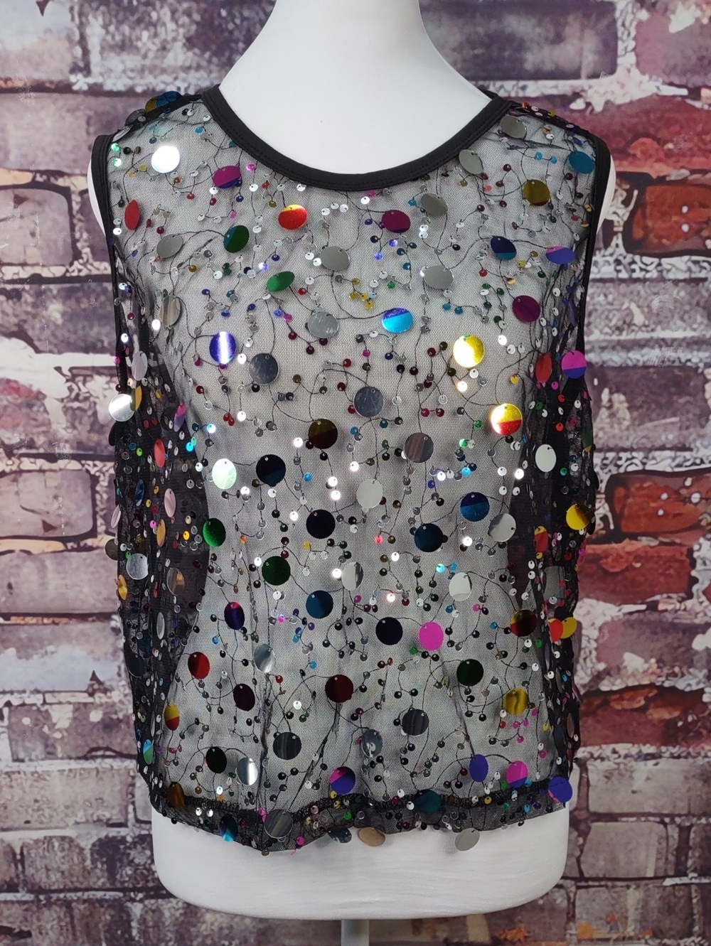 Sheer Black Sequin Embellished Sleeveless Top